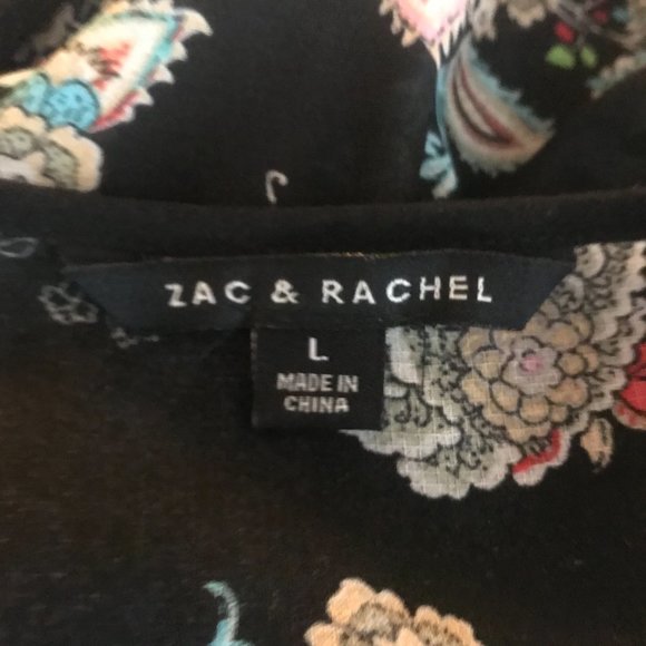 Zac & Rachel Black w/Colorful Flowers Pullover Blouse w/Butterfly Sleeves Large - Picture 15 of 15